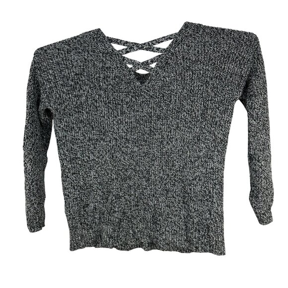 ANA A New Approach Womens Size L Black White Knit Sweater Crisscross V Neck - Picture 2 of 4